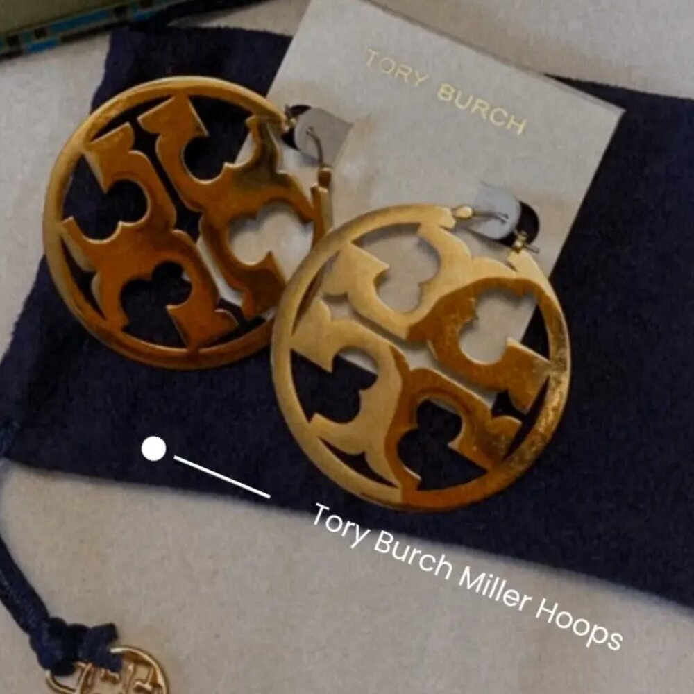 Tory Burch Newest Miller Hoop Earrings Polished Gold